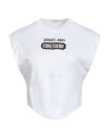 Versace Jeans Couture White Top With Logo And Cap Sleeves In White