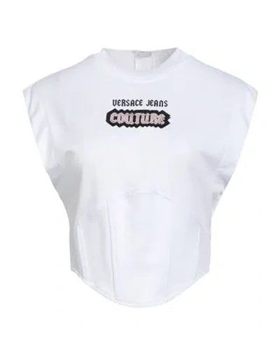 VERSACE JEANS COUTURE VERSACE JEANS COUTURE WOMAN T-SHIRT WHITE SIZE L COTTON, ELASTANE
