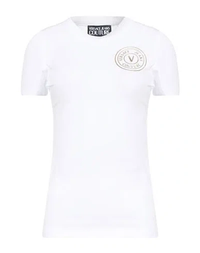 VERSACE JEANS COUTURE VERSACE JEANS COUTURE WOMAN T-SHIRT WHITE SIZE L COTTON, ELASTANE