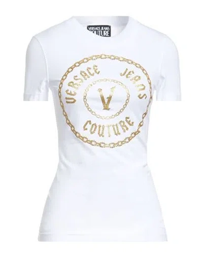 Versace Jeans Couture Woman T-shirt White Size L Cotton, Elastane