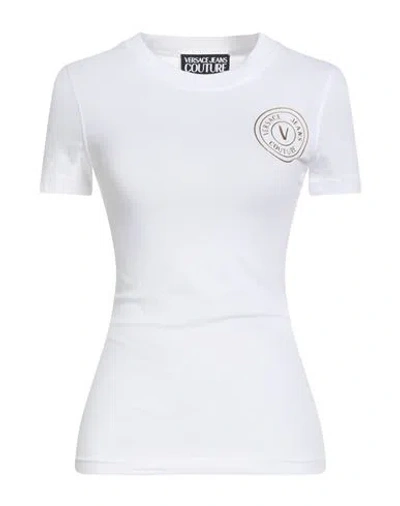 VERSACE JEANS COUTURE VERSACE JEANS COUTURE WOMAN T-SHIRT WHITE SIZE S COTTON, ELASTANE