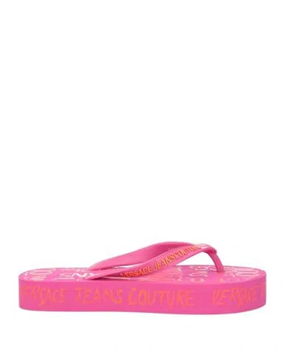 Versace Jeans Couture Woman Thong Sandal Fuchsia Size 8 Rubber In Pink