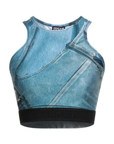 Versace Jeans Couture Woman Top Azure Size 2 Polyester, Elastane In Blue