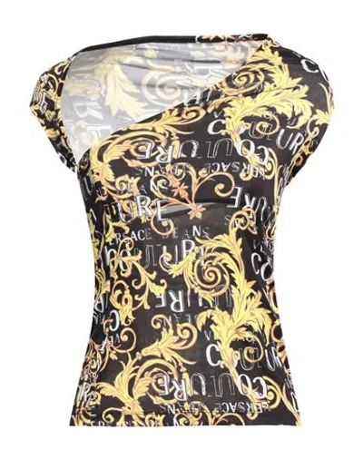 Versace Jeans Couture Woman Top Black Size 4 Polyester, Elastane In Multi