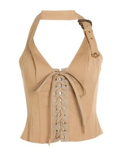 Versace Jeans Couture Woman Top Camel Size 6 Cotton, Elastane, Polyamide In Brown
