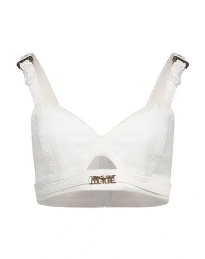Versace Jeans Couture Woman Top Off White Size 0 Cotton, Elastane