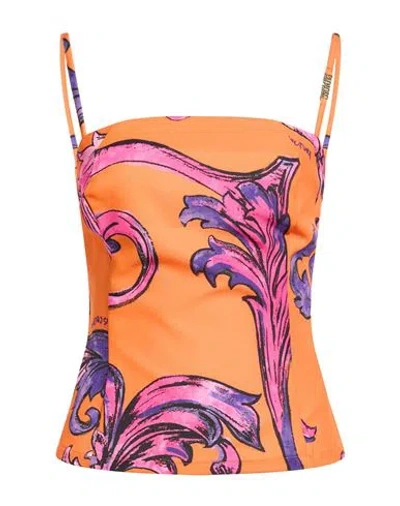 Versace Jeans Couture Woman Top Orange Size 4 Polyester, Elastane In Multi