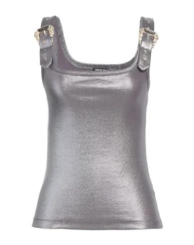 Versace Jeans Couture Woman Top Silver Size 10 Polyamide, Elastane, Polyurethane Resin In Metallic