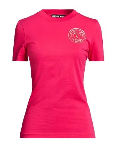 Versace Jeans Couture Woman T-shirt Fuchsia Size L Cotton, Elastane In Pink