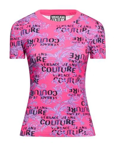 Versace Jeans Couture Woman T-shirt Fuchsia Size M Cotton, Elastane In Pink