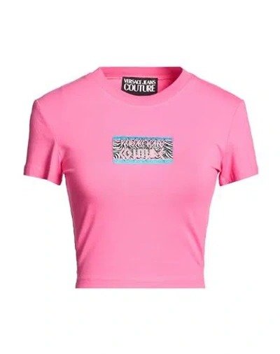 Versace Jeans Couture Woman T-shirt Fuchsia Size S Cotton, Elastane In Pink