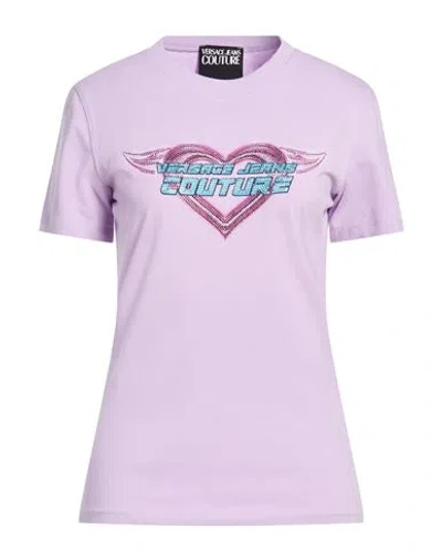Versace Jeans Couture Woman T-shirt Lilac Size L Cotton, Elastane In Multi