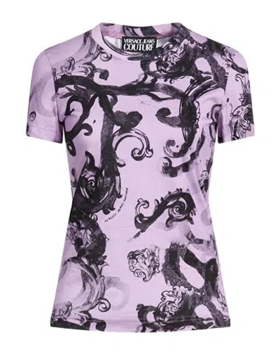 Versace Jeans Couture Woman T-shirt Lilac Size M Cotton In Multi
