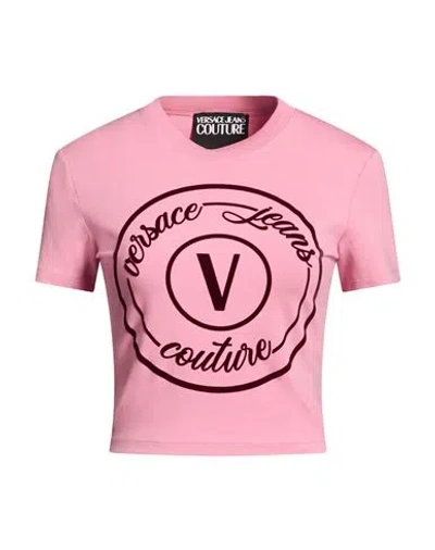 Versace Jeans Couture Woman T-shirt Pink Size M Cotton, Elastane
