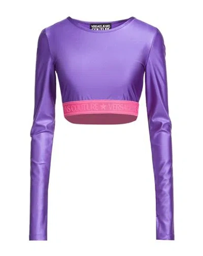 Versace Jeans Couture Woman T-shirt Purple Size 4 Polyamide, Elastane