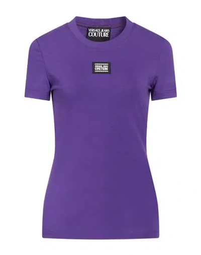 Versace Jeans Couture Woman T-shirt Purple Size S Cotton, Elastane