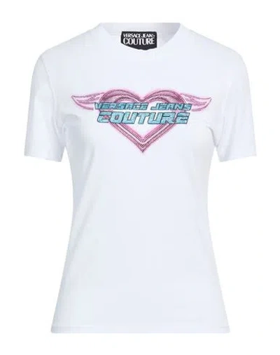 Versace Jeans Couture Woman T-shirt White Size L Cotton, Elastane In Multi