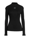 Versace Jeans Couture Woman Turtleneck Black Size 10 Viscose, Metallic Polyester, Polyamide In Black