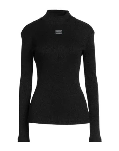 VERSACE JEANS COUTURE VERSACE JEANS COUTURE WOMAN TURTLENECK BLACK SIZE 10 VISCOSE, METALLIC POLYESTER, POLYAMIDE