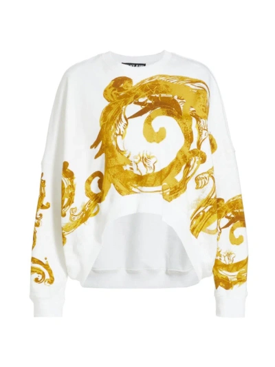 Versace Jeans Couture Women's Barocco-print Cotton Sweatshirts In White Gold