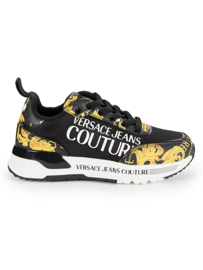 Versace Jeans Couture Women's Baroque Logo Running Sneakers In Black Gold