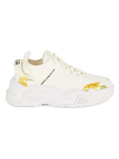 Versace Jeans Couture Baroque-print Leather Sneakers In White