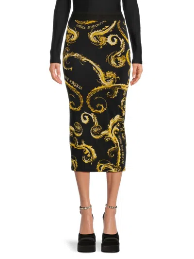 Versace Jeans Couture Logo Skirt In Black Gold