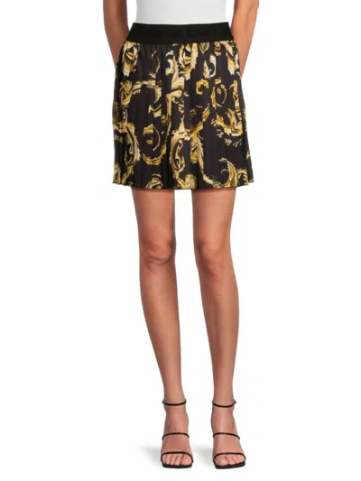 Versace Jeans Couture Women's Baroque Pleated Mini Skirt In Black Gold