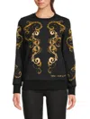 Versace Jeans Couture Knitwear Crewneck Embroidered Design Long Sleeves In Black Gold