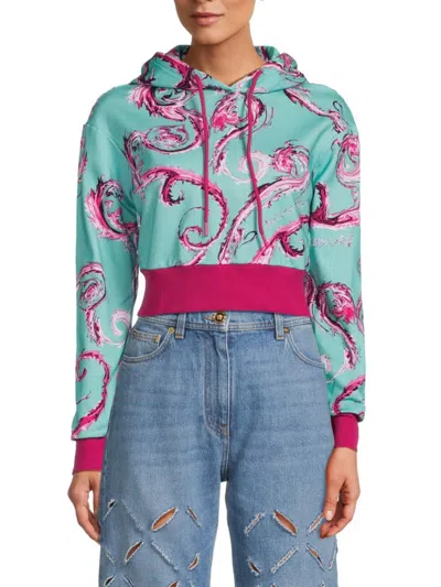 Versace Jeans Couture Women's Baroque Print Hoodie In Aqua