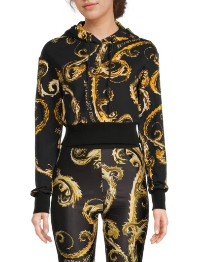 Versace Jeans Couture Women's Baroque Print Hoodie In Black Gold