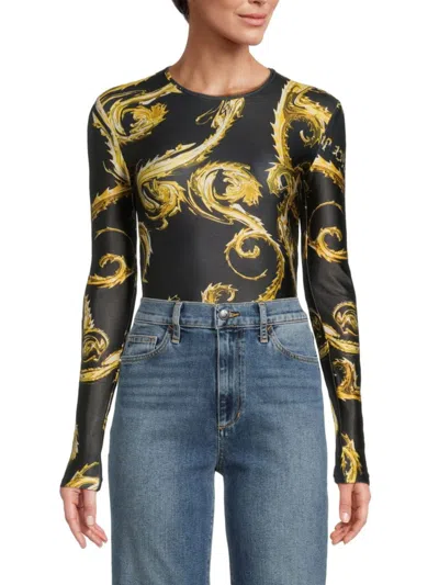 VERSACE JEANS COUTURE WOMEN'S BAROQUE PRINT LONG SLEEVE BODYSUIT