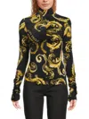 Versace Jeans Couture Women's Black Turtleneck With Gold Print In Black Gold