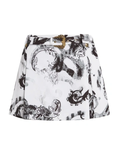 Versace Jeans Couture Women's Belted Barocco Miniskirt In White