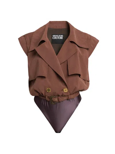 Versace Jeans Couture Women's Belted Wrap-style Bodysuit In Brown