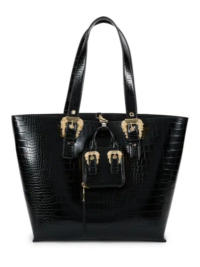 Versace Jeans Couture Women's Croc Embossed Faux Leather Tote In Black
