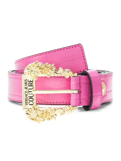 Versace Jeans Couture Women's Croc Embossed Leather Belt In Hot Pink