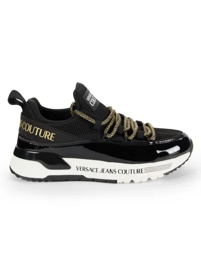 Versace Jeans Couture Women's Dynamic Logo Mesh Running Sneakers In Black Gold