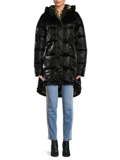 Versace Jeans Couture Women's High-low Mock Neck Puffer Coat In Black