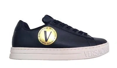 Pre-owned Versace Jeans Couture Women's Leather Sneakers Shoes Court 75va3sk3 Black