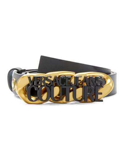Versace Jeans Couture Women's Logo Chain Leather Belt In Black
