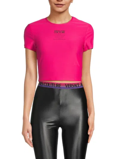 Versace Jeans Couture Pink Printed Logo T-shirt In Raspberry