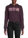 Versace Jeans Couture Women's Logo Embellished Cropped Hoodie In Plum