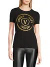 Versace Jeans Couture Glitter Cotton Blend Jersey Stretch Top In Black Gold