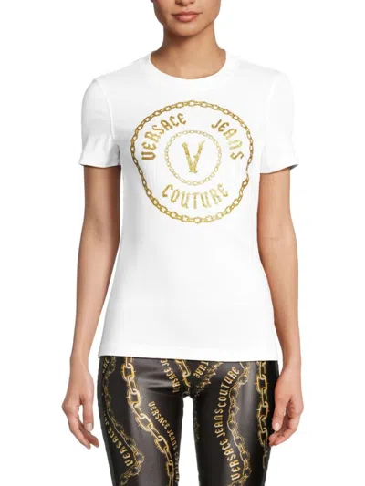Versace Jeans Couture Women's Logo Graphic T-shirt In White Gold