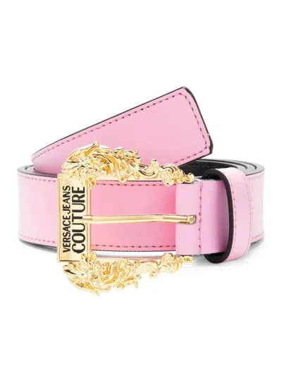 Versace Jeans Couture Women's Logo Leather Belt In Baby Pink