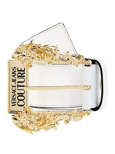 Versace Jeans Couture Women's Logo Leather Belt In White