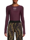 Versace Jeans Couture Women's Logo Long Sleeve Bodysuit In Plum