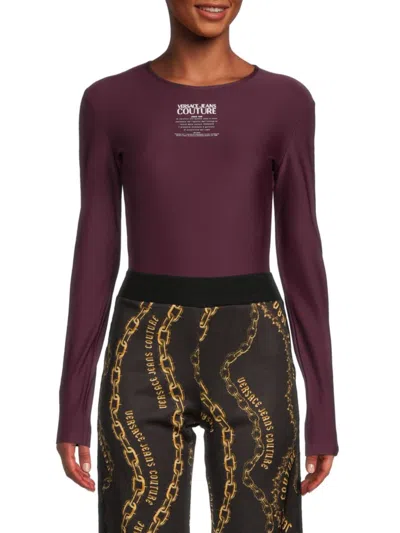 Versace Jeans Couture Women's Logo Long Sleeve Bodysuit In Plum