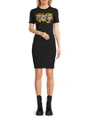 Versace Jeans Couture Crystal Outline Barocco Mini Dress In Black Gold